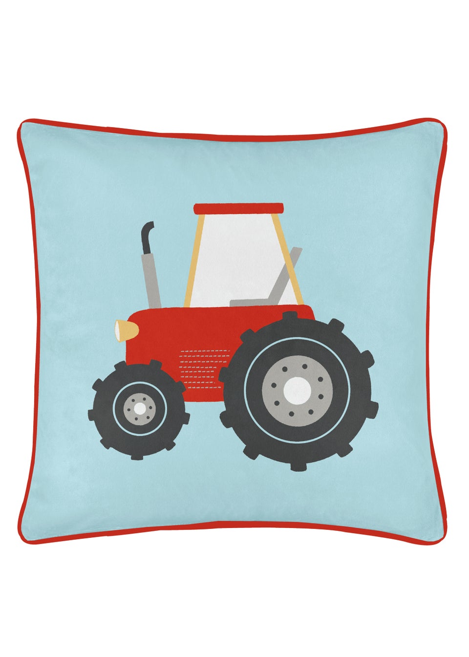 Bedlam Federa Cuscino Velluto Farmyard Friends | 43x43 Cm | Blu Con Trattore Rosso
