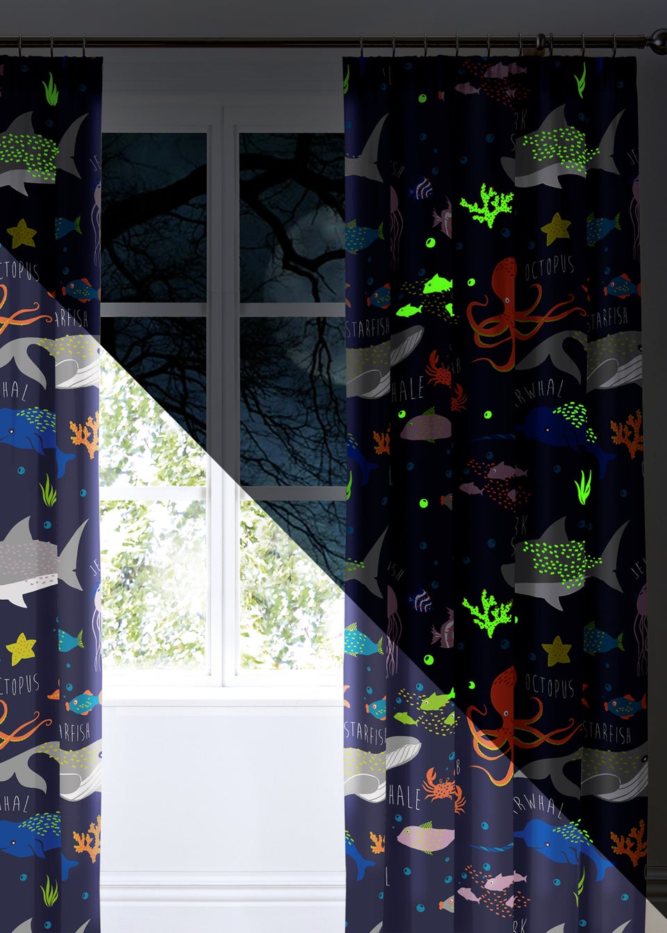 Bedlam Sea Life Pencil Pleat Curtains