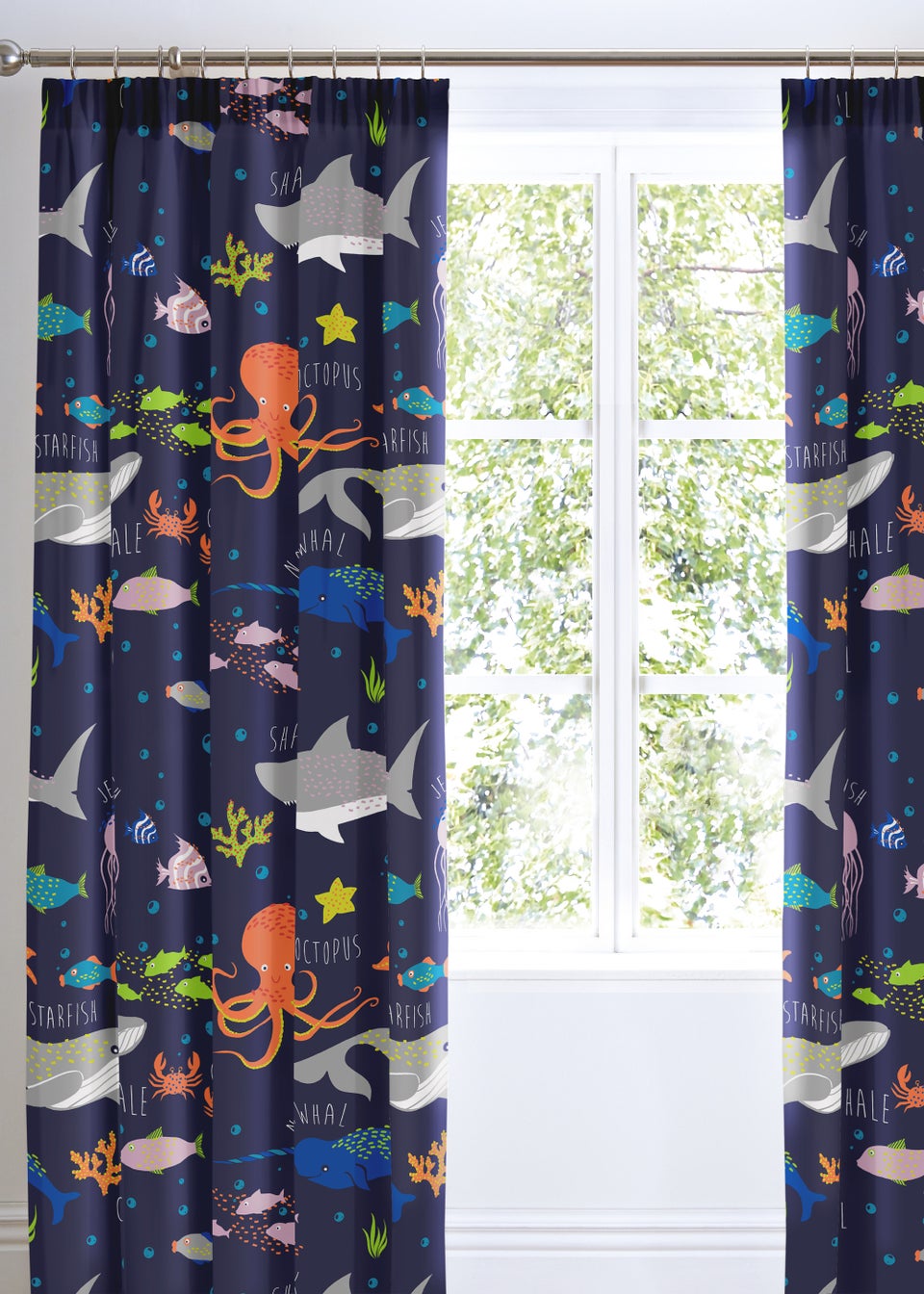 Bedlam Sea Life Pencil Pleat Curtains