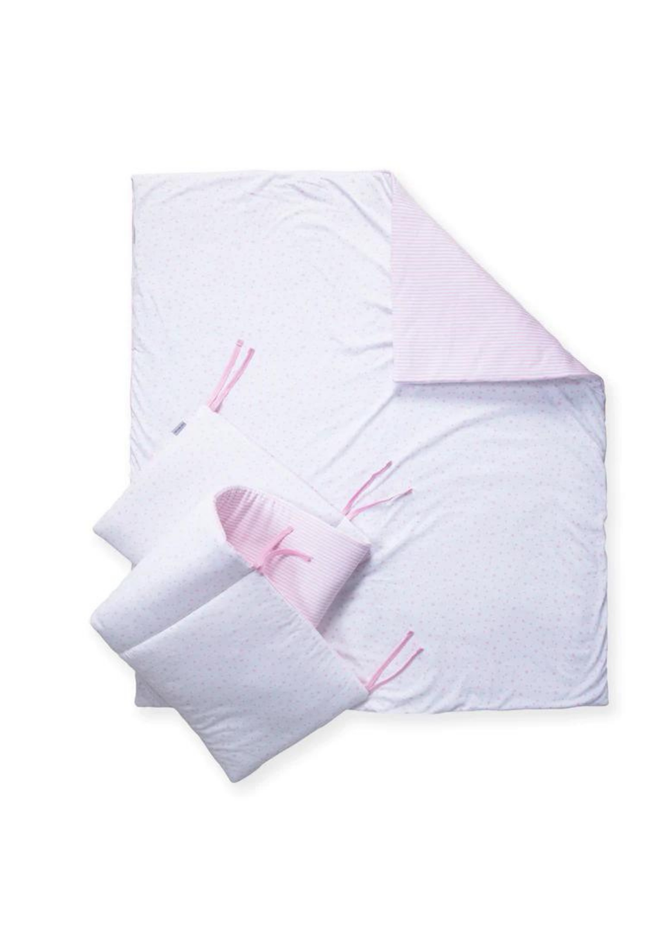 Clair de Lune Pink Stars Stripes Cot Bed Quilt Bumper Bedding Set Matalan