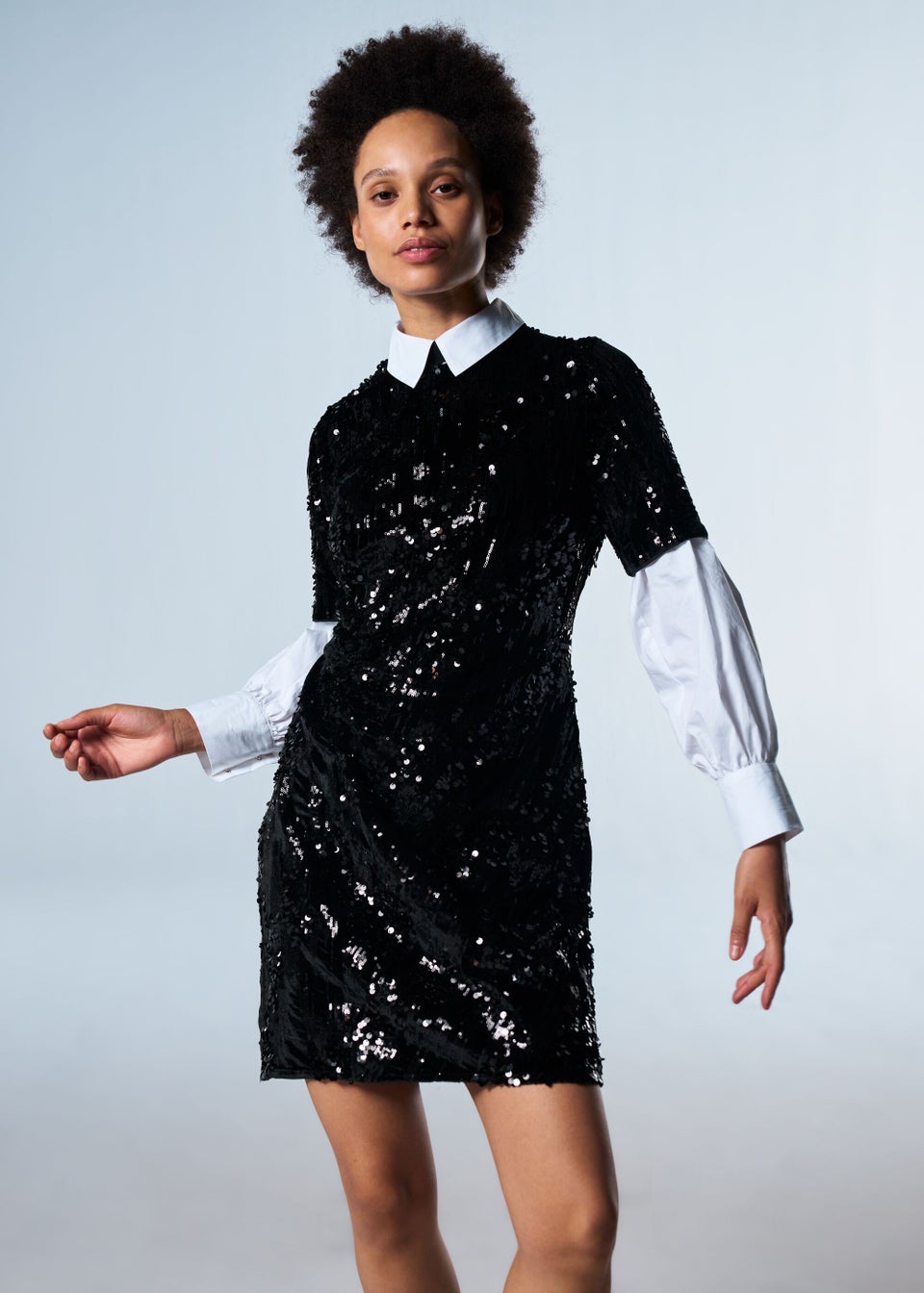 Et Vous Black Sequin Velvet Bodycon Dress Matalan
