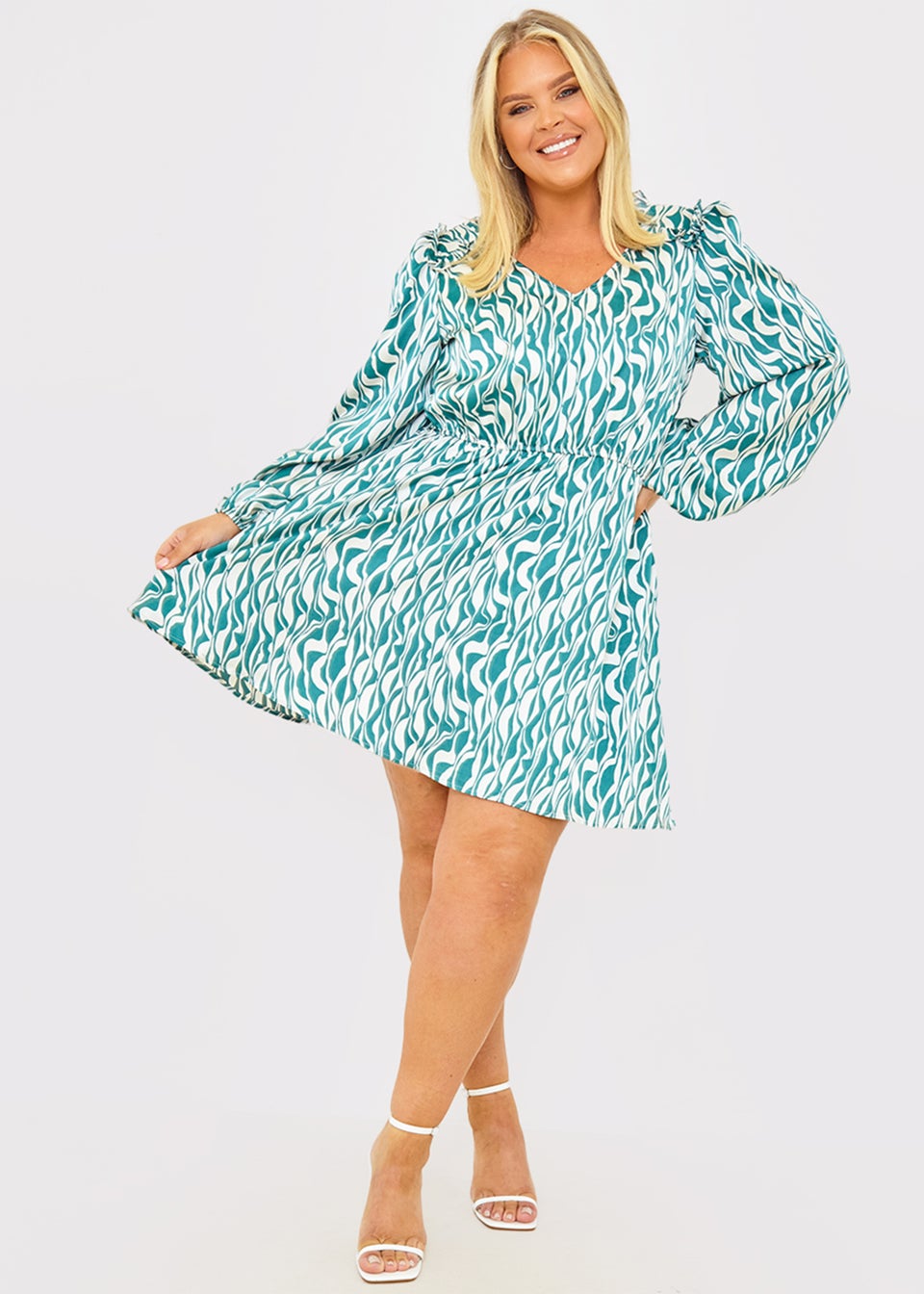 In The Style Jess Millichamp Green Abstract Print Ruffle Dress