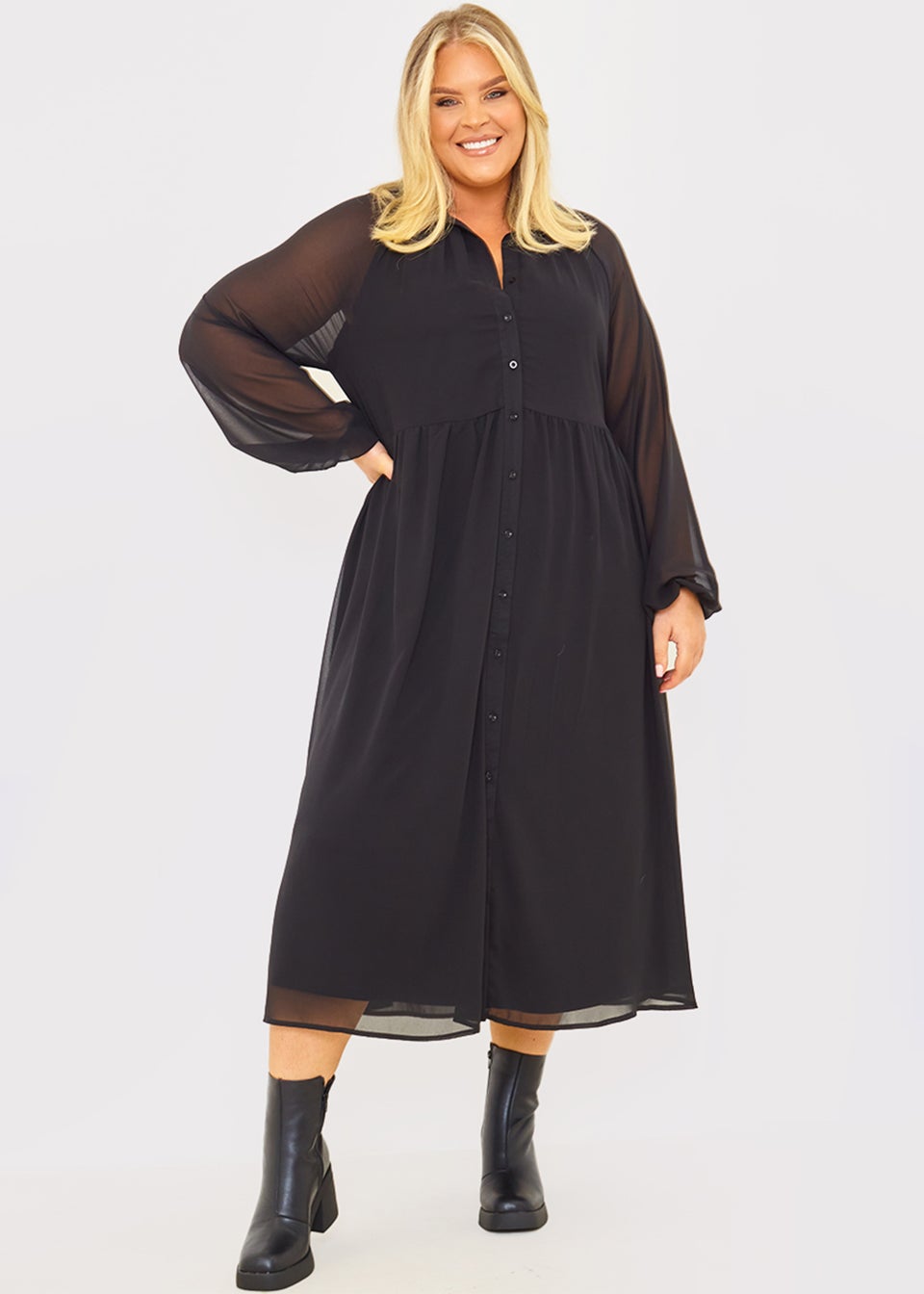 In the Style Jess Millichamp Black Tiered Midi Dress