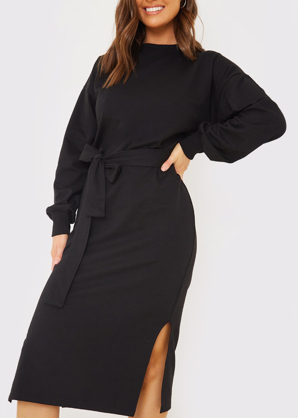 In the Style Jac Jossa Black Belted Midi Dress