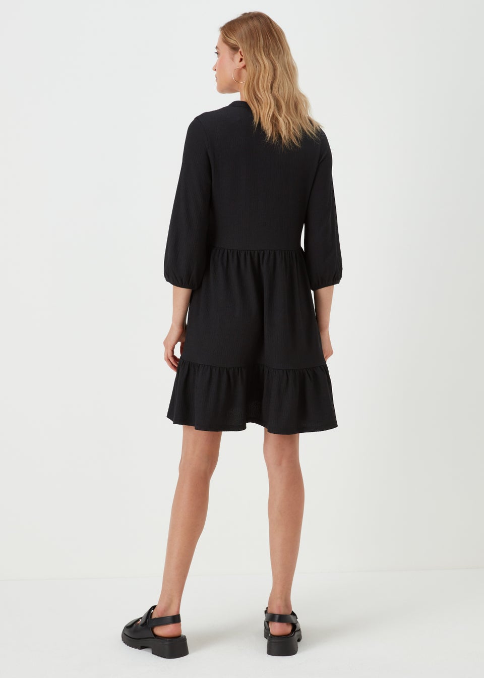 Black Jersey Crinkle Mini Dress