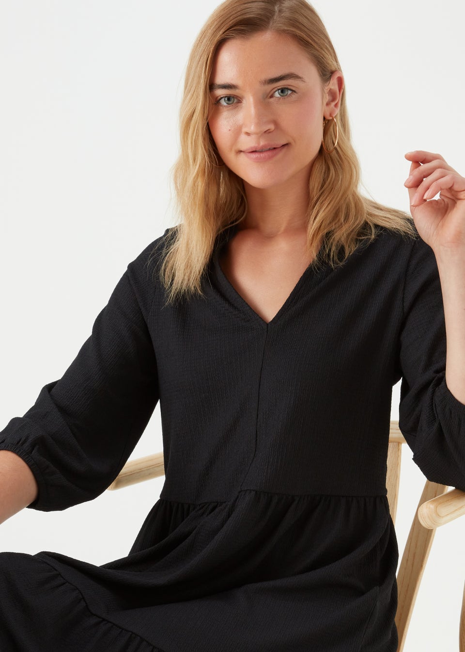 Black Jersey Crinkle Mini Dress