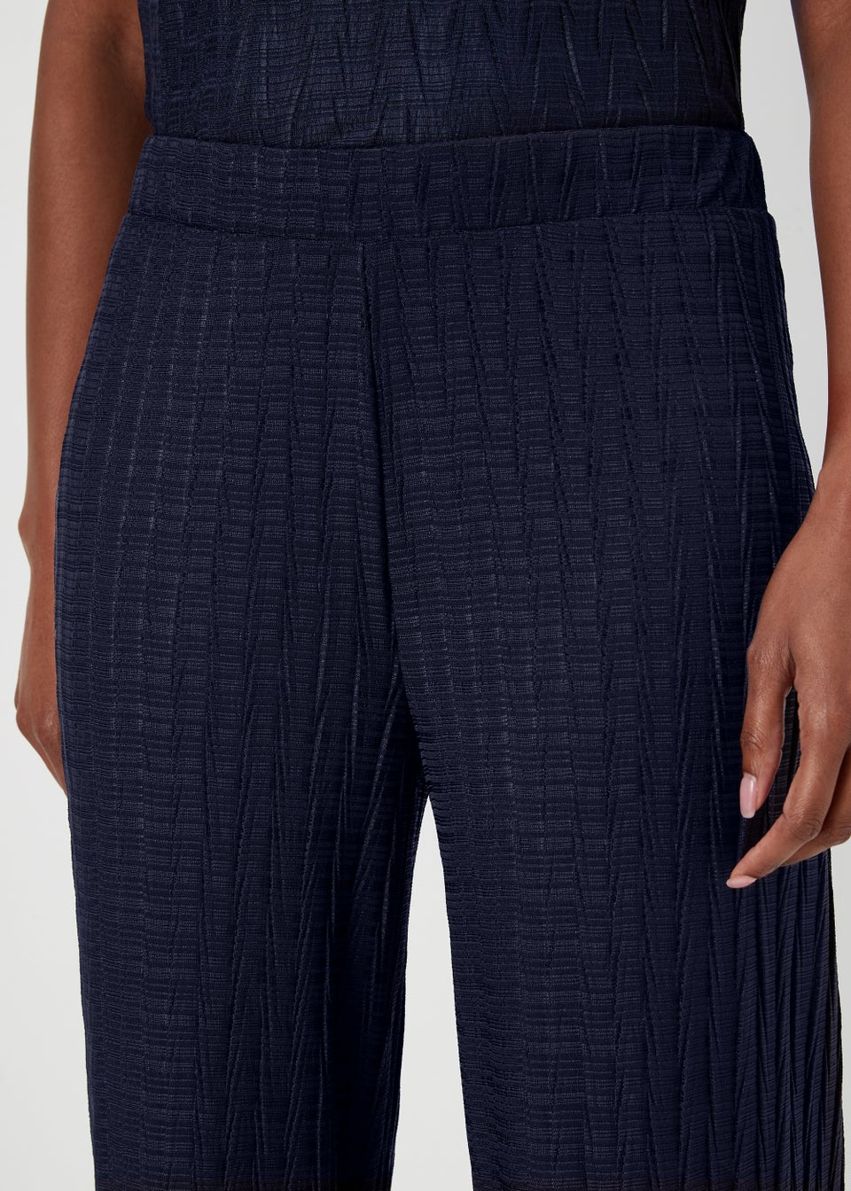 Navy Plisse Co-Ord Trousers
