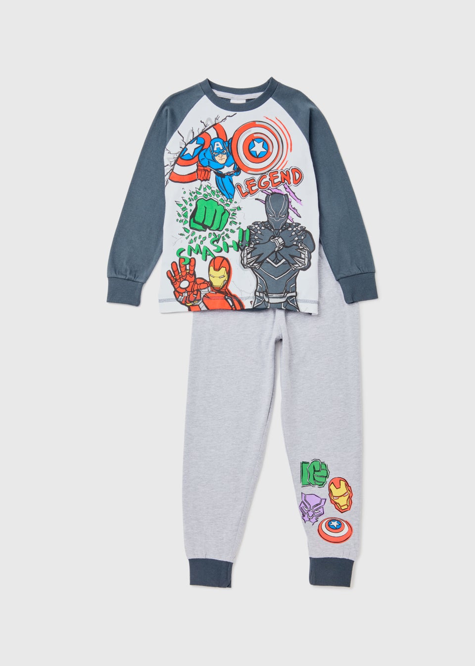Kids Charcoal Marvel Print Long Sleeve Pyjama Set (5-12yrs)