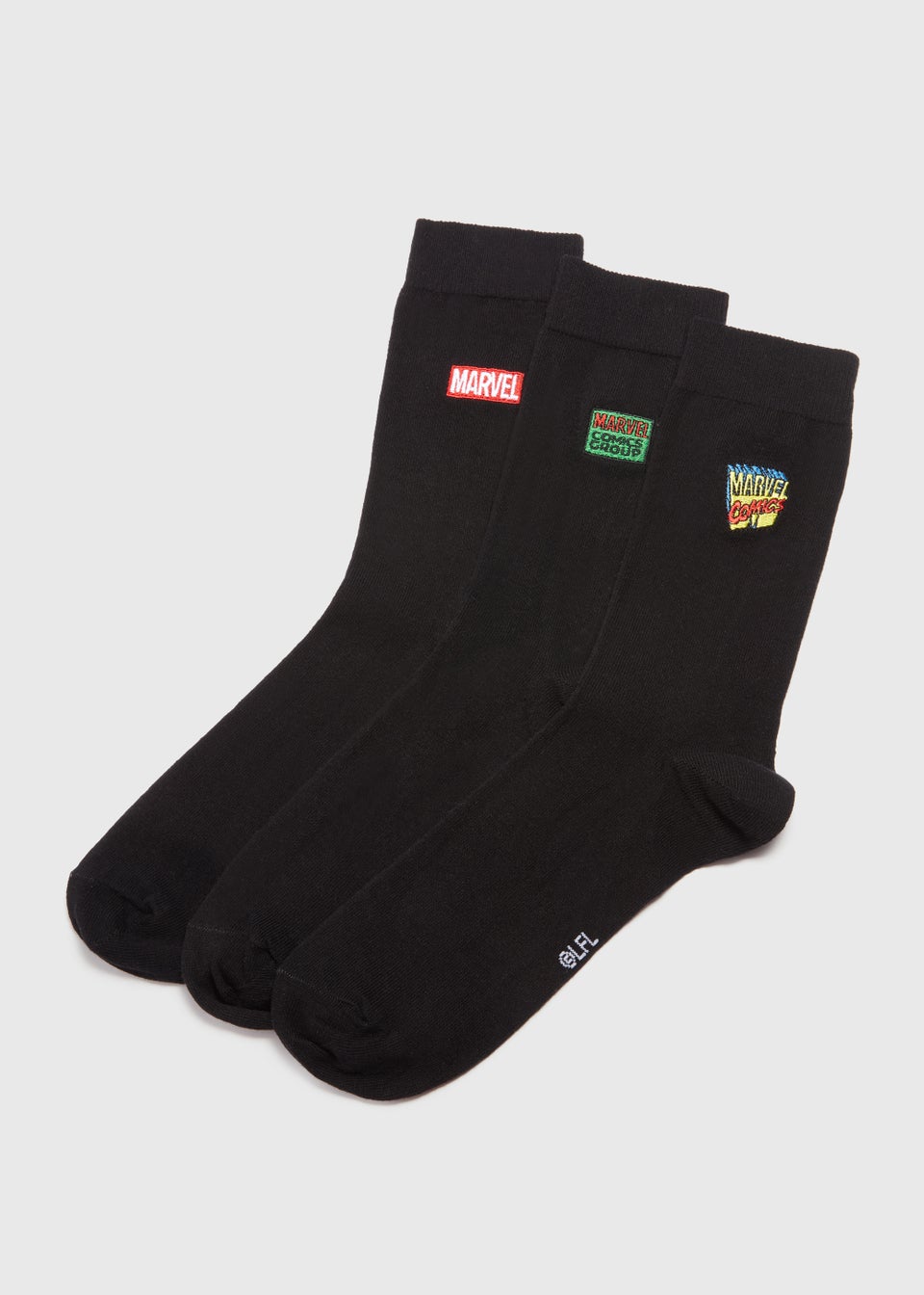 3 Pack Black Marvel Print Embroidered Socks