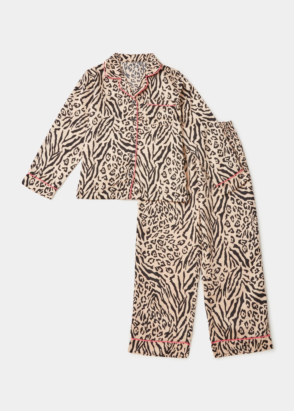Girls Brown Leopard Print Satin Pyjamas (4-12yrs)