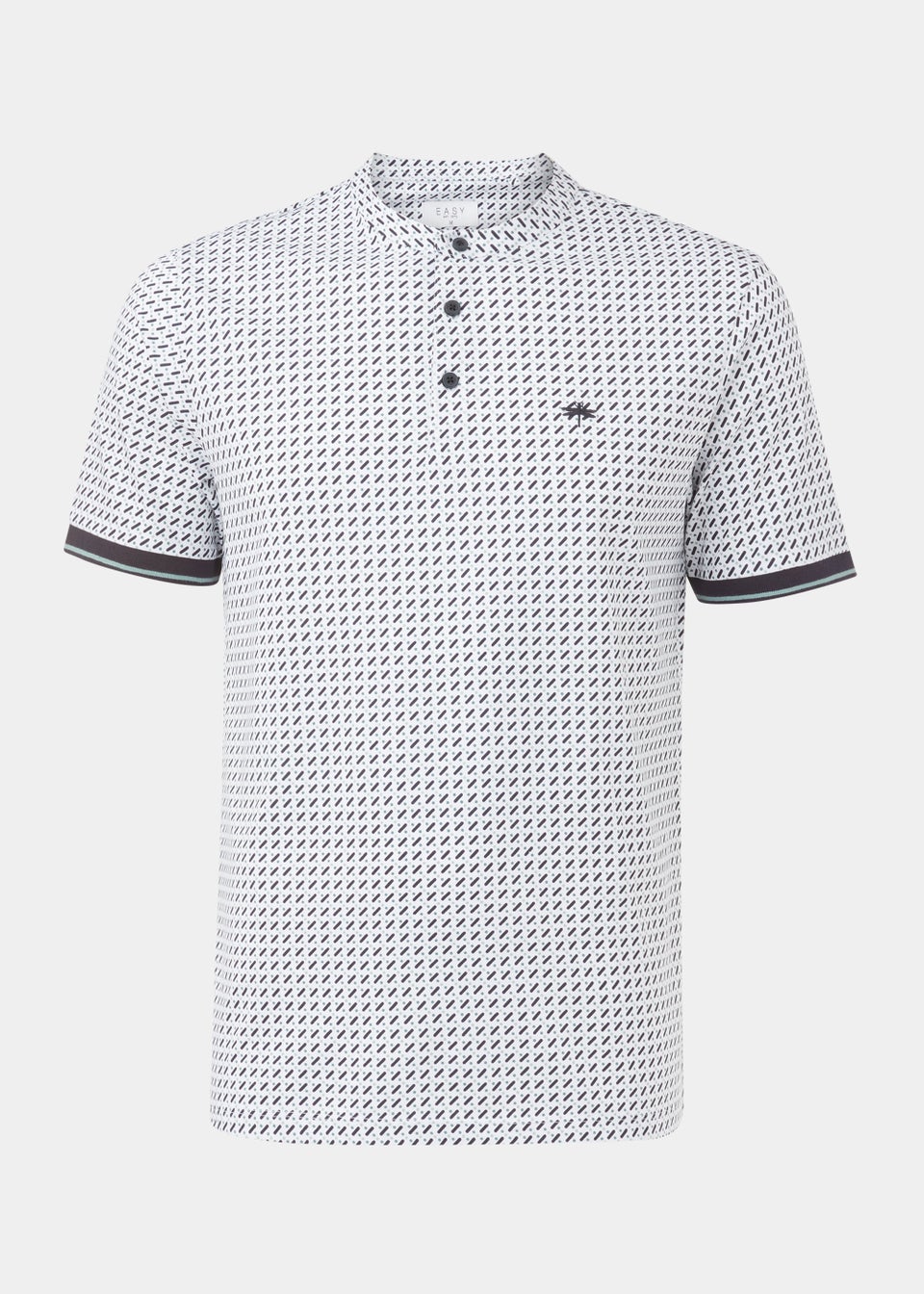 White Print Grandad Collar Polo Shirt