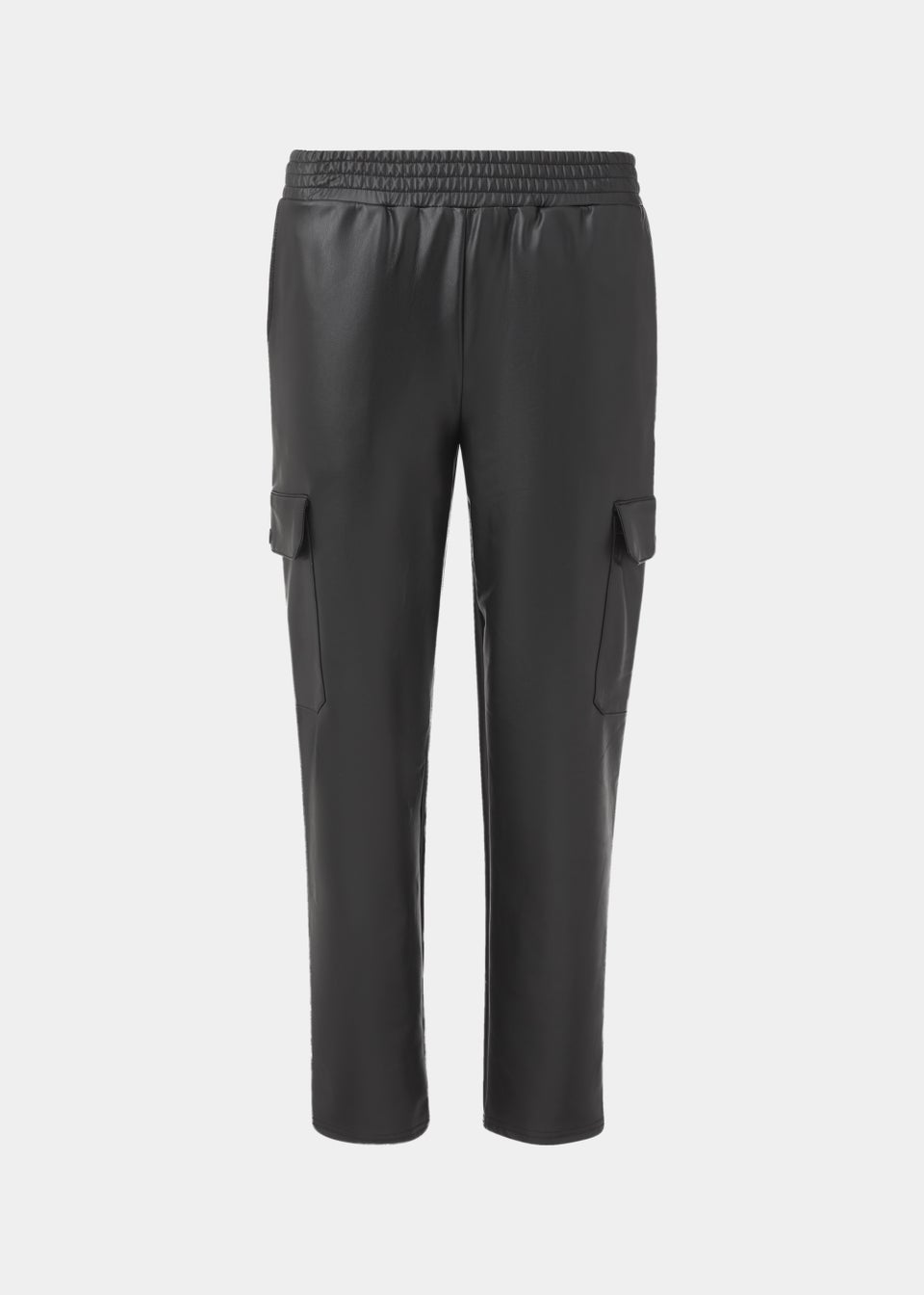 Papaya Petite Black PU Cargo Trousers