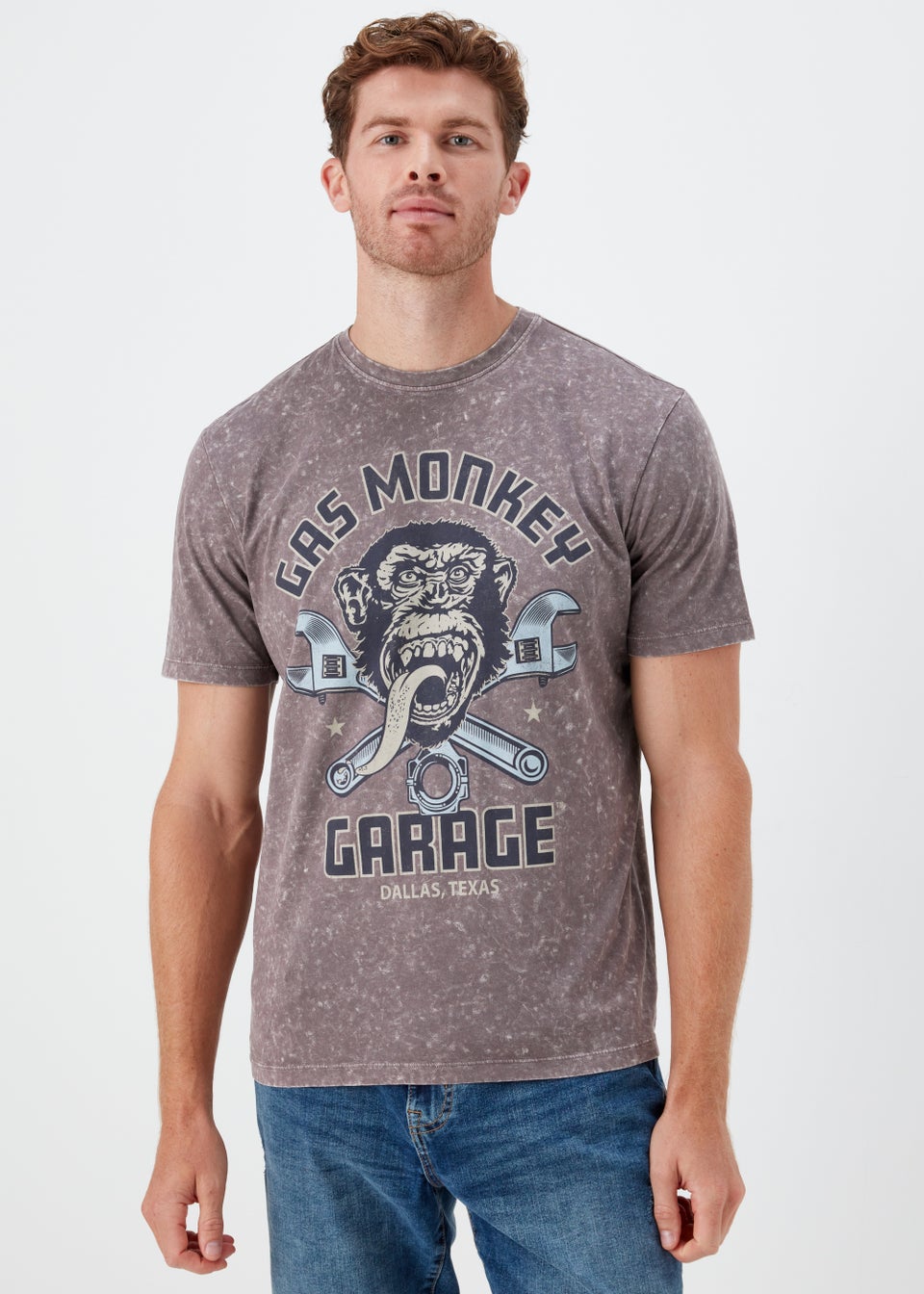 Purple Acid Wash Gas Monkey Print T-Shirt