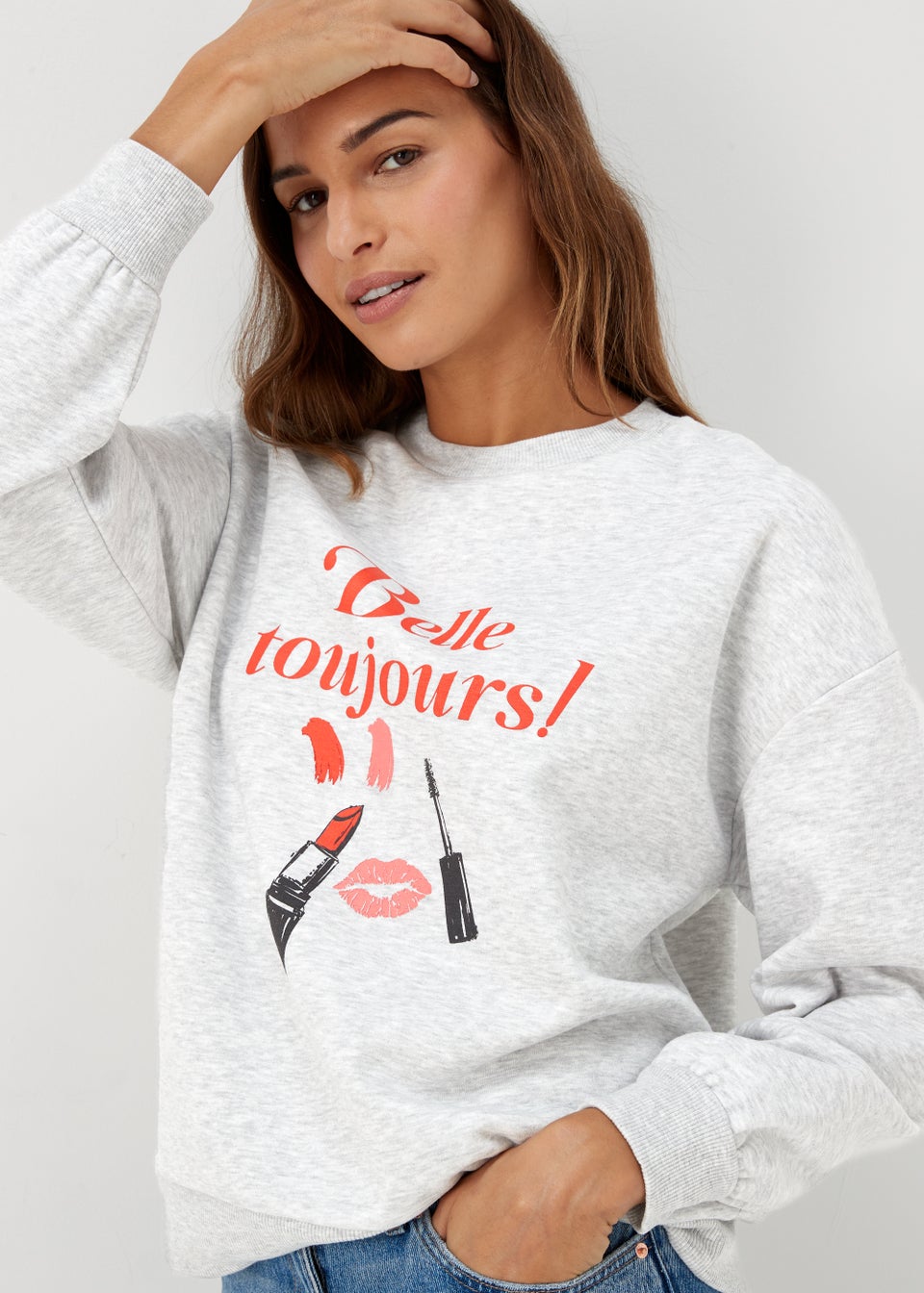 Grey Lipstick Print Sweatshirt