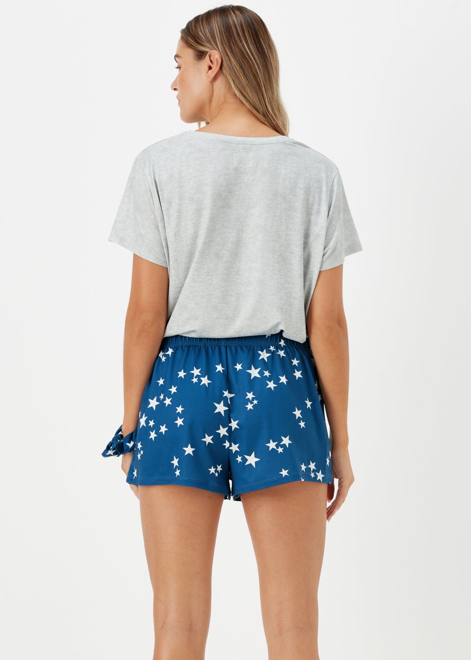 Grey & Blue Colorado Print Short Pyjama & Scrunchie Set