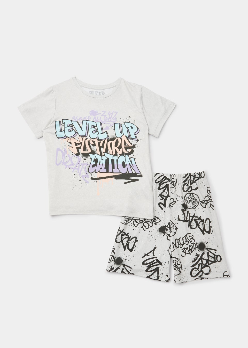 Boys Grey Graffiti Level Up Short Pyjama Set (4-13yrs)