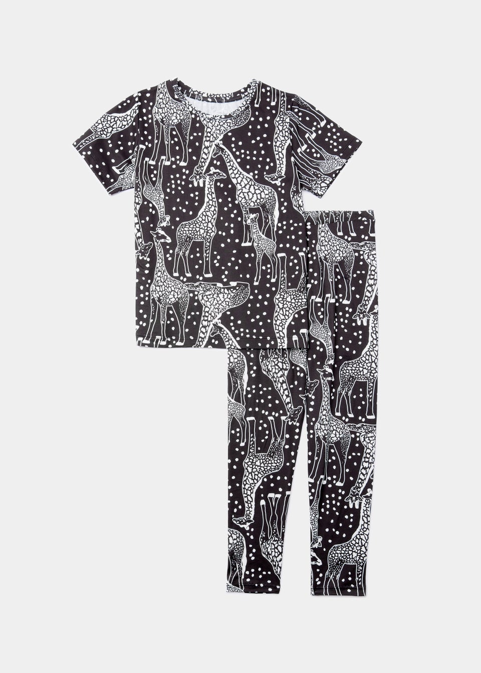 Girls Black Giraffe Pyjama Set (4-13yrs)