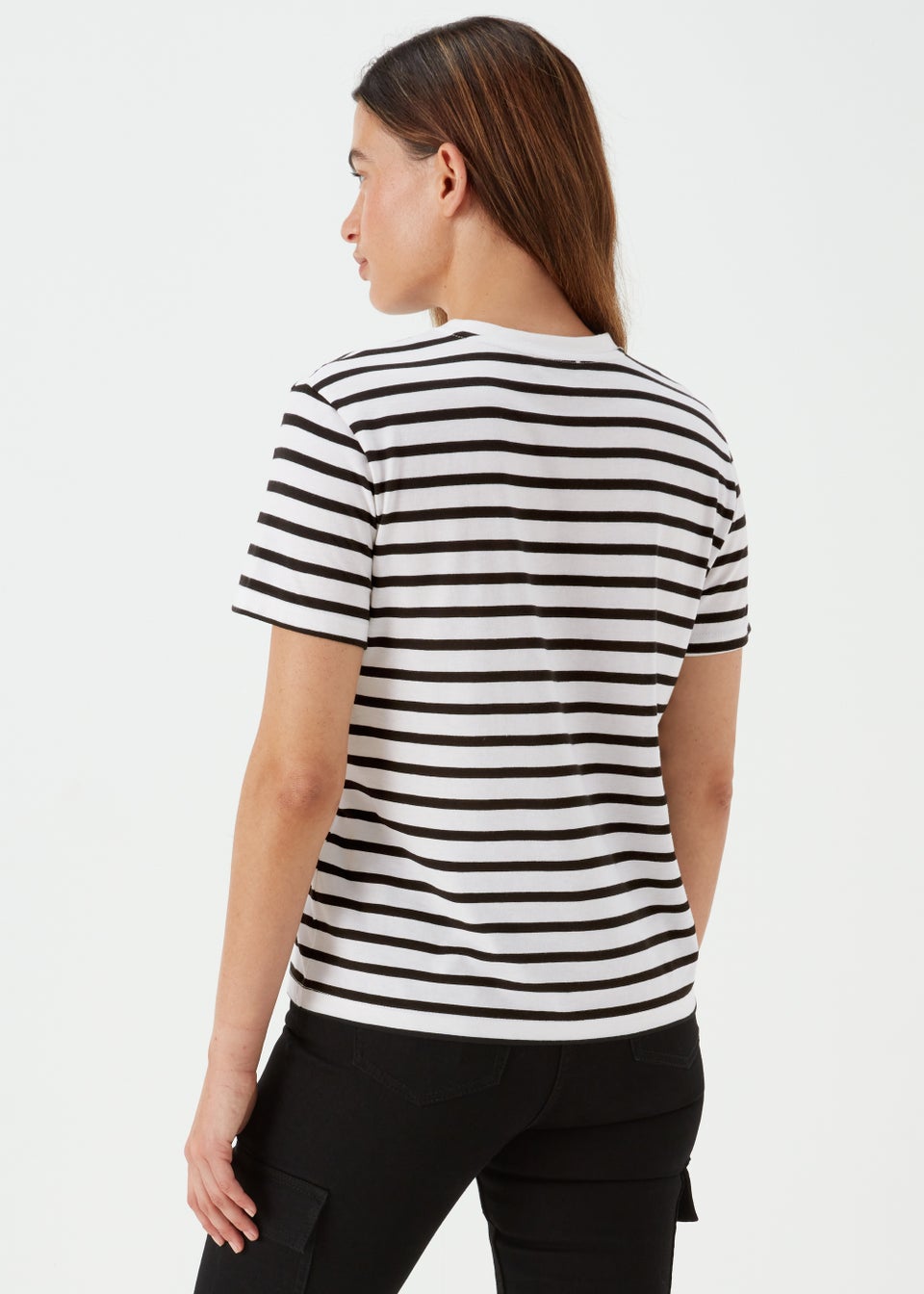 Papaya Petite Black & White Stripe Amore Print T-Shirt