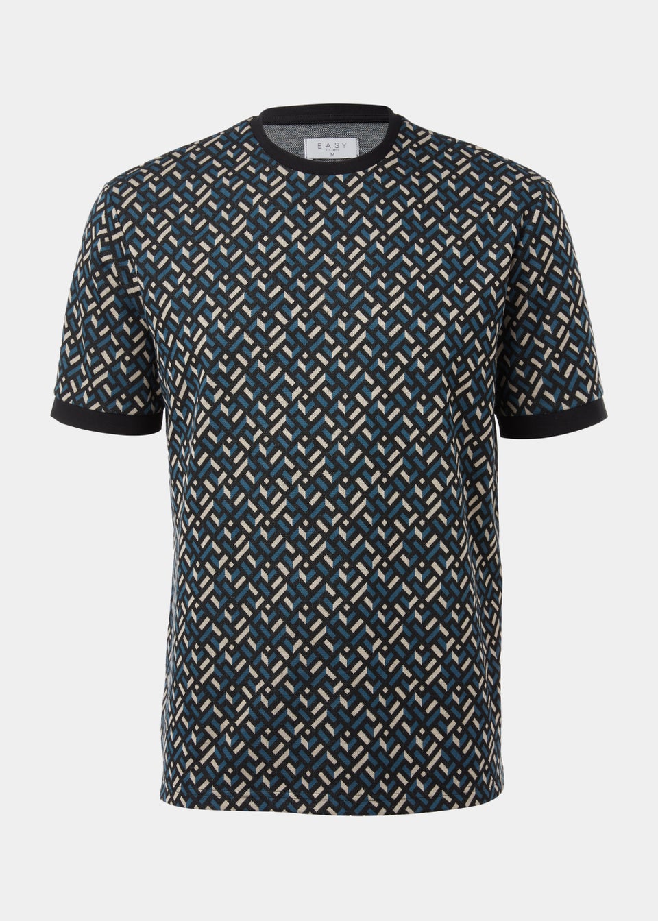 Black & Teal Geo Jacquard T-Shirt - Matalan