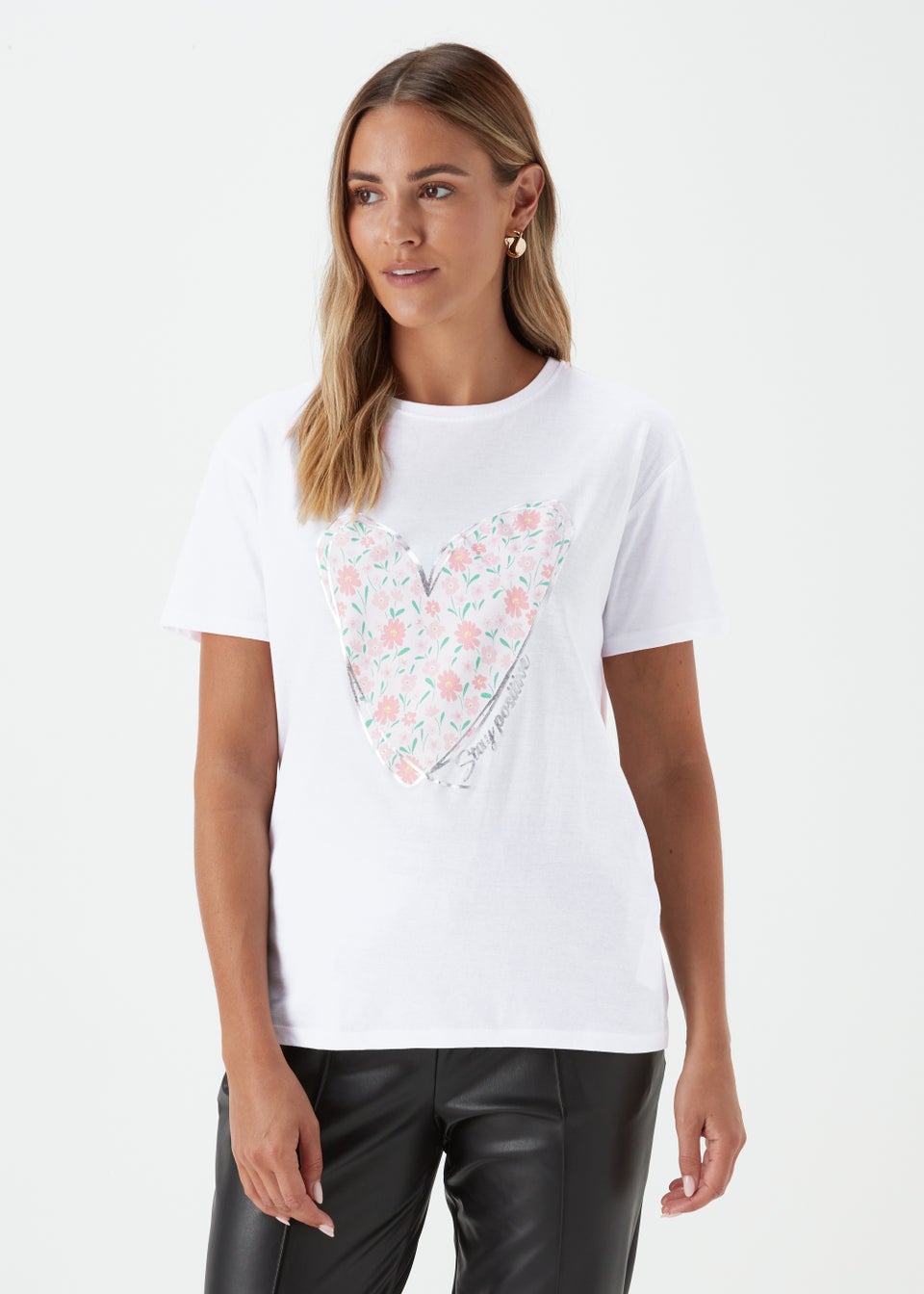White Floral Heart T-Shirt