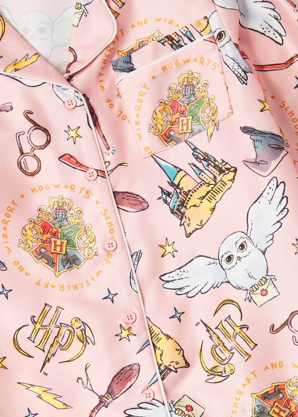 Kids Pink Satin Harry Potter Print Pyjama Set (3-13yrs)