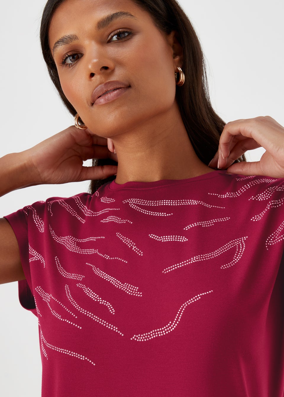 Burgundy Zebra Print Longline T-Shirt