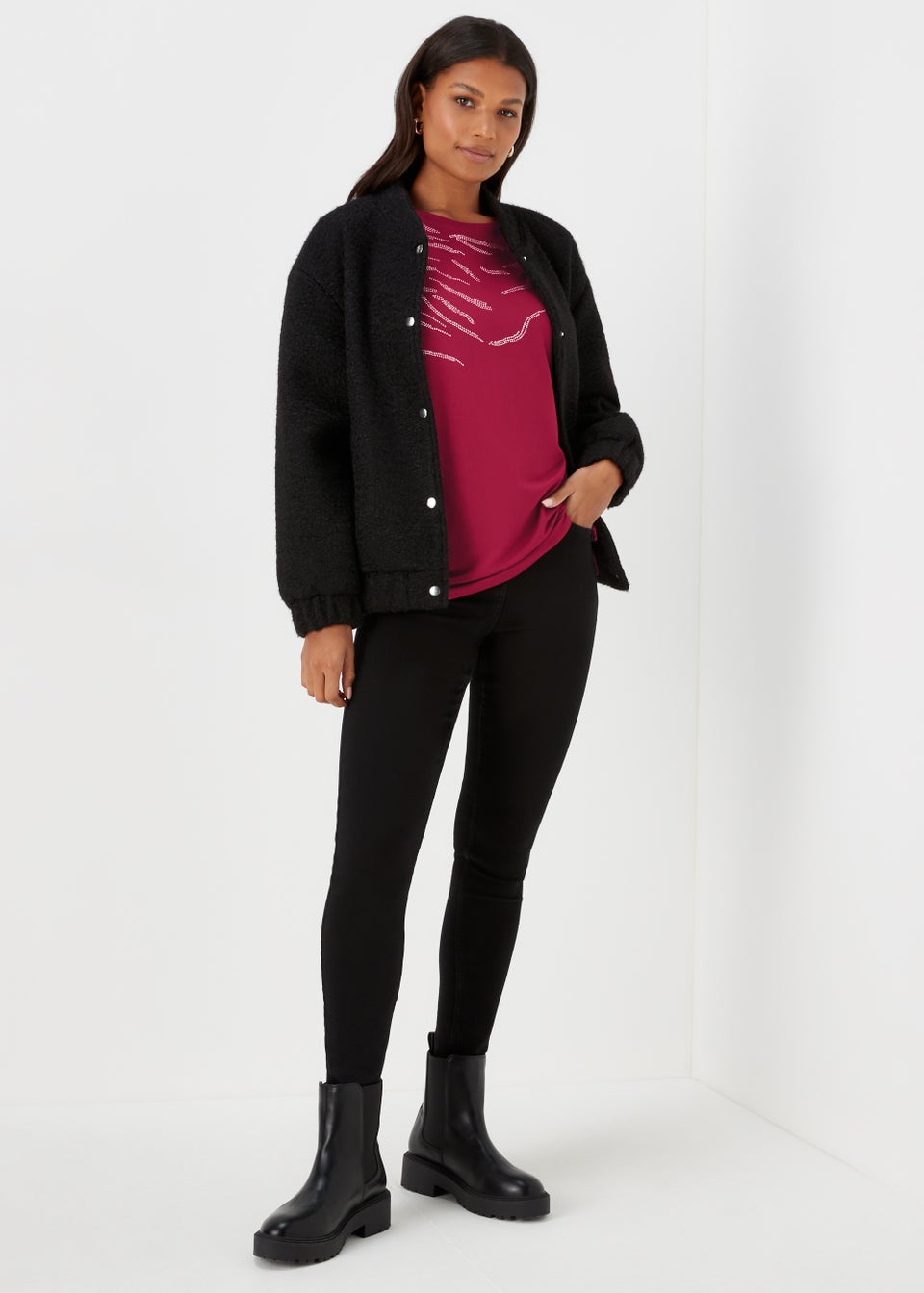 Burgundy Zebra Print Longline T-Shirt
