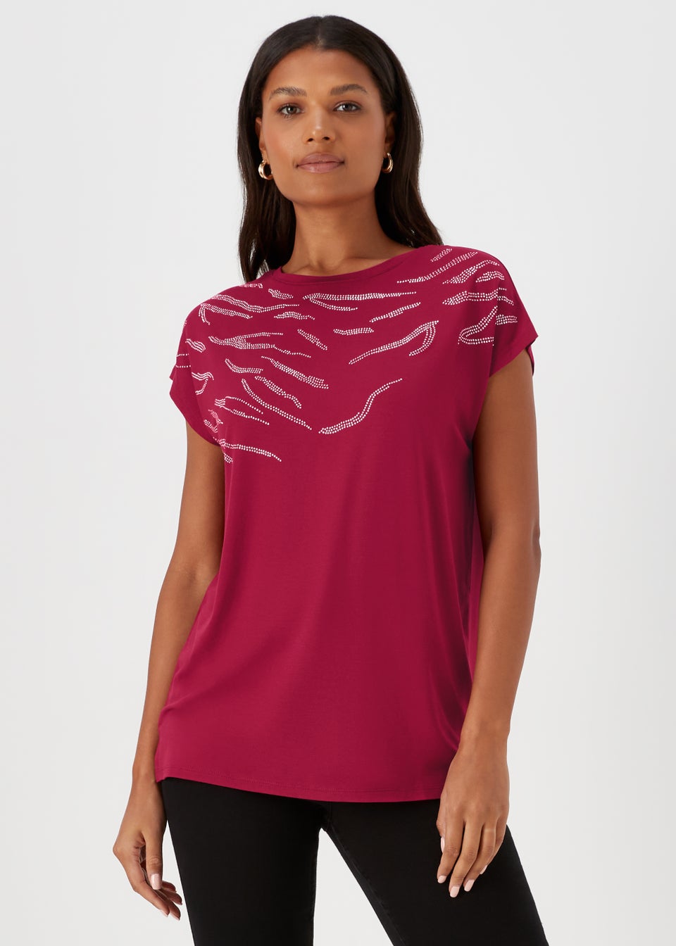 Burgundy Zebra Print Longline T-Shirt