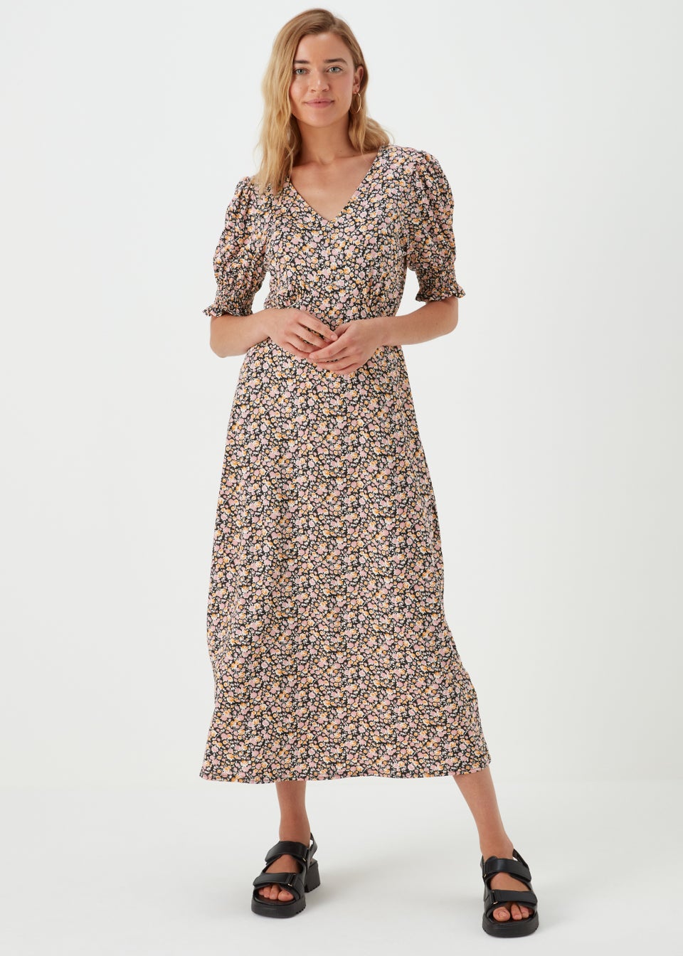 Multicoloured Rose Ditsy Midi Dress