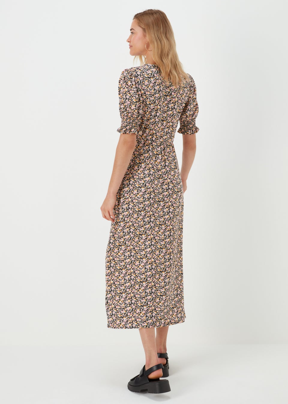 Multicoloured Rose Ditsy Midi Dress