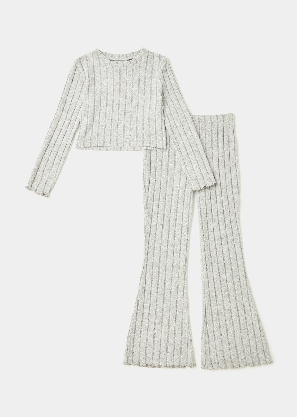 Girls Grey Ribbed Soft Touch Top & Flared Leggings Set (4-13yrs)