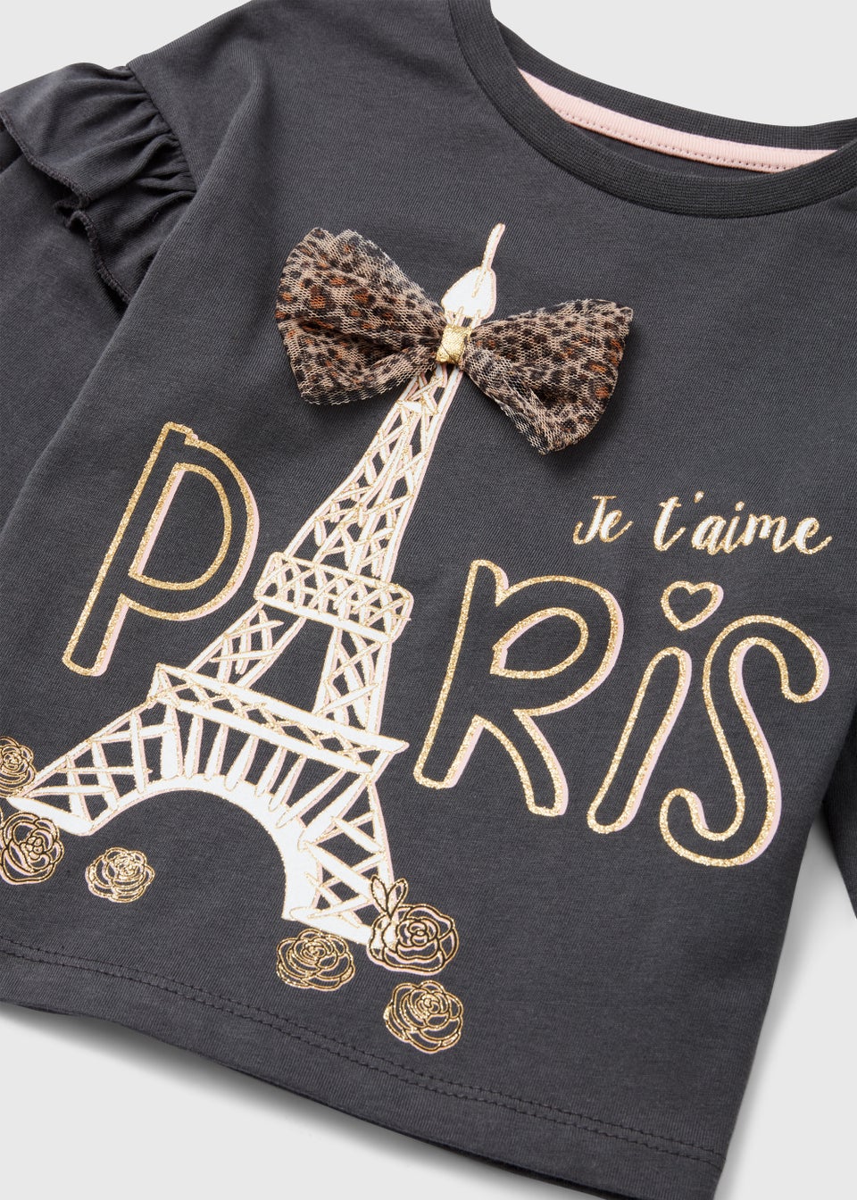 Girls Charcoal Paris Bow T-Shirt (9mths-6yrs)