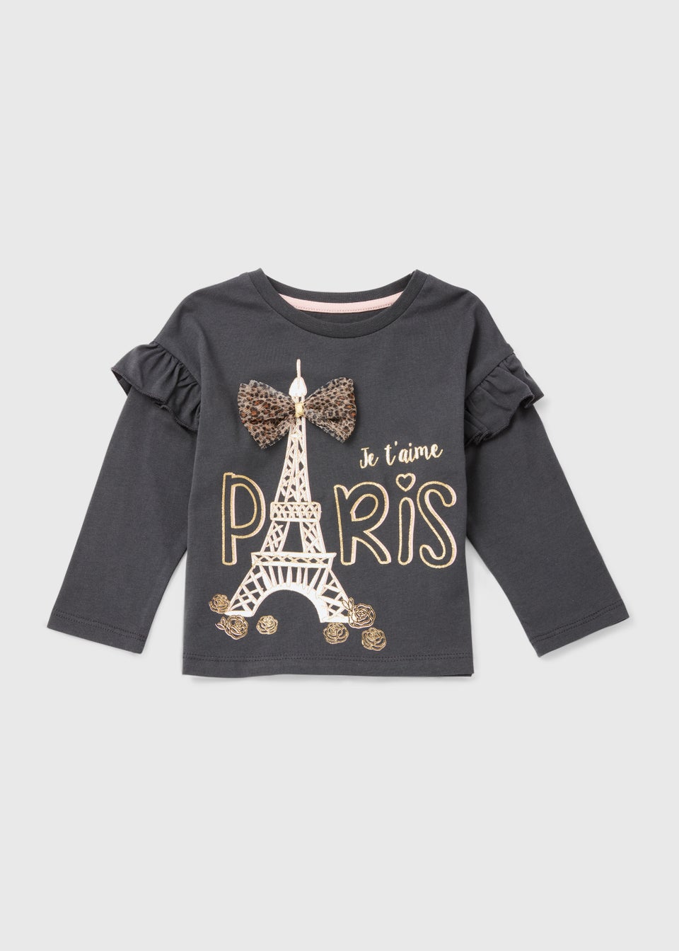 Girls Charcoal Paris Bow T-Shirt (9mths-6yrs)
