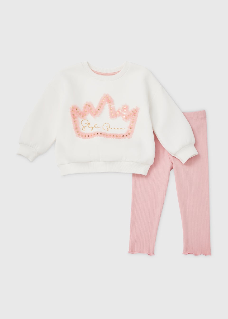 Girls Cream Pink Style Queen Sweatshirt Leggings Set 9mths 6yrs Matalan