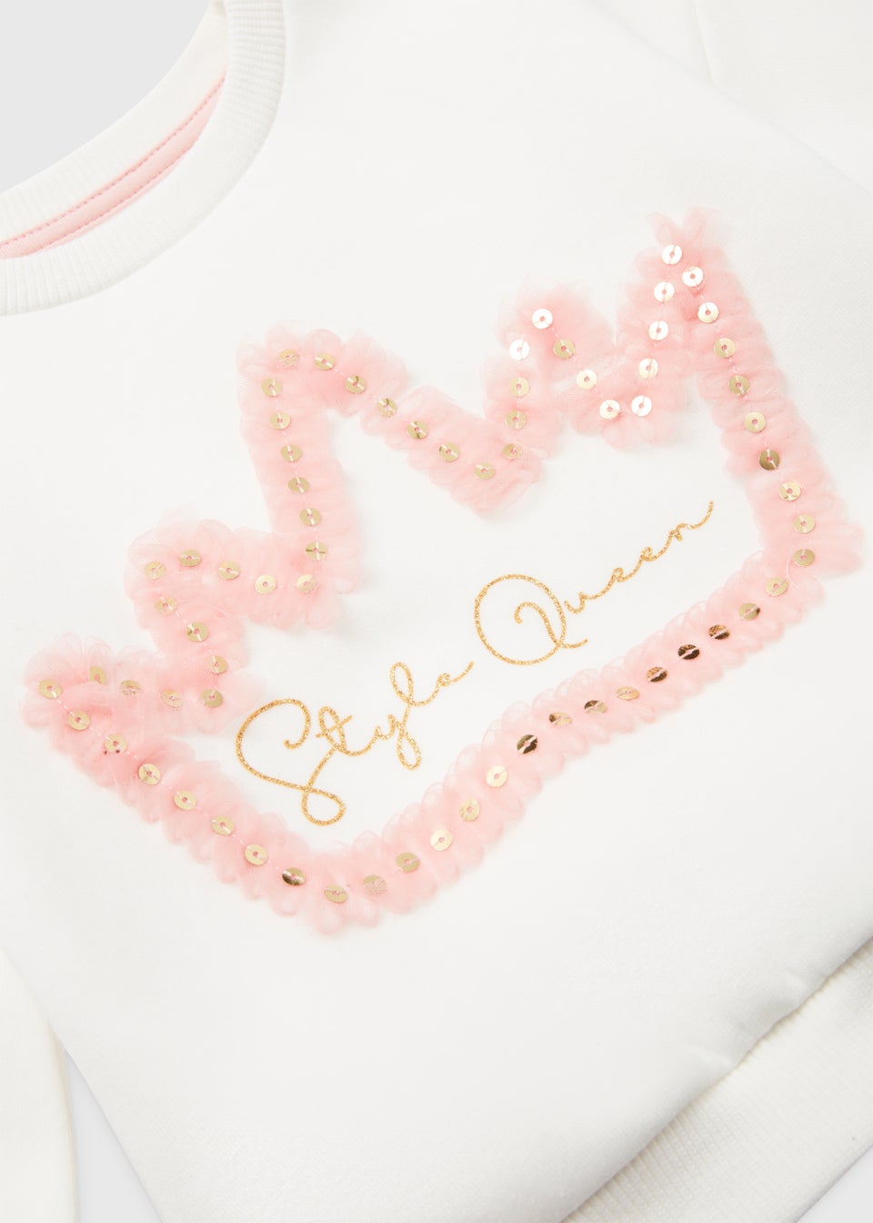 Girls Cream & Pink Style Queen Sweatshirt & Leggings Set (9mths-6yrs)