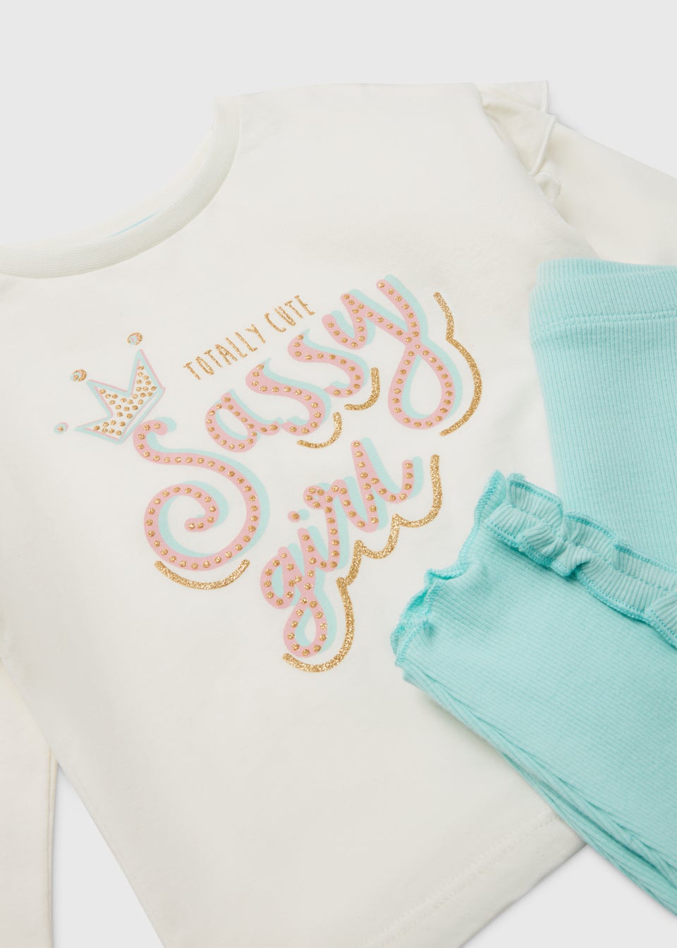 Girls Cream & Mint Sassy T-Shirt & Leggings Set (9mths-6yrs)