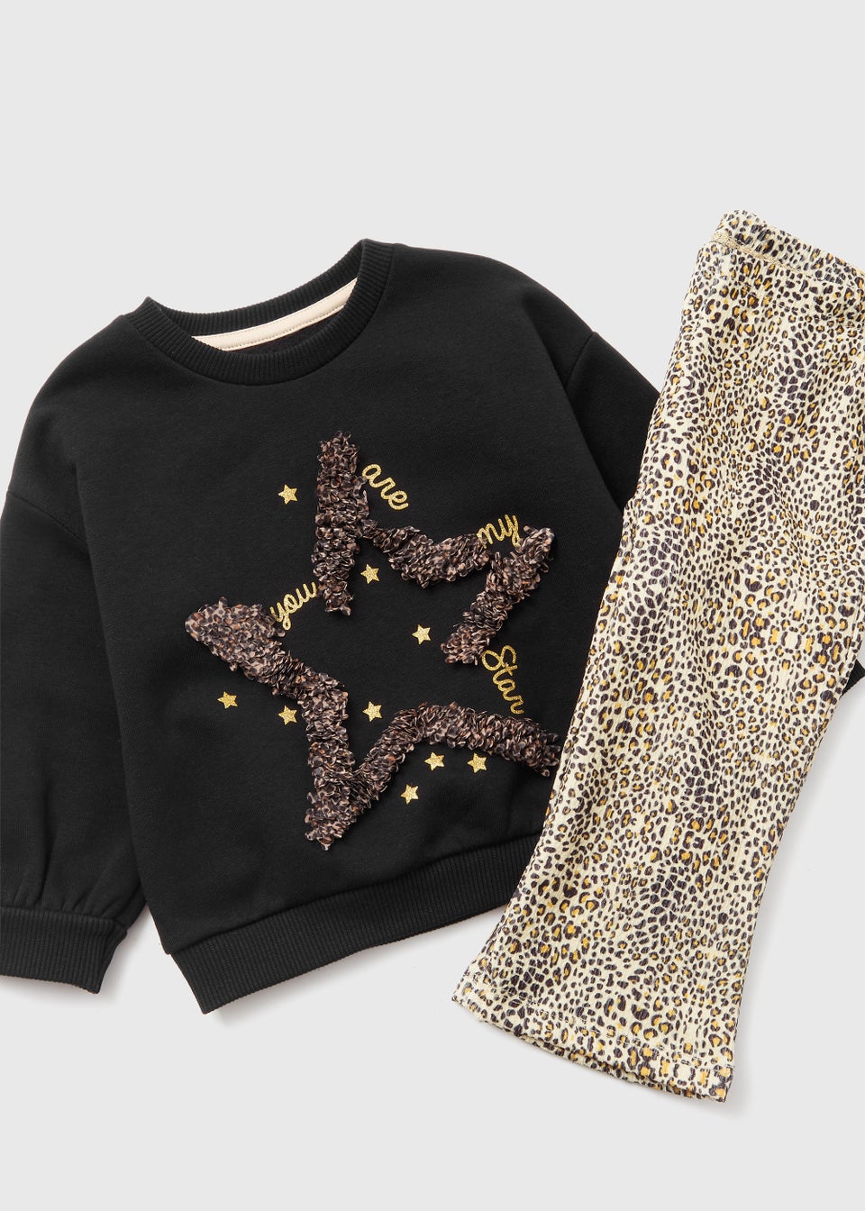Girls Leopard Print Star Sweatshirt & Flared Leggings Set (9mths-6yrs)