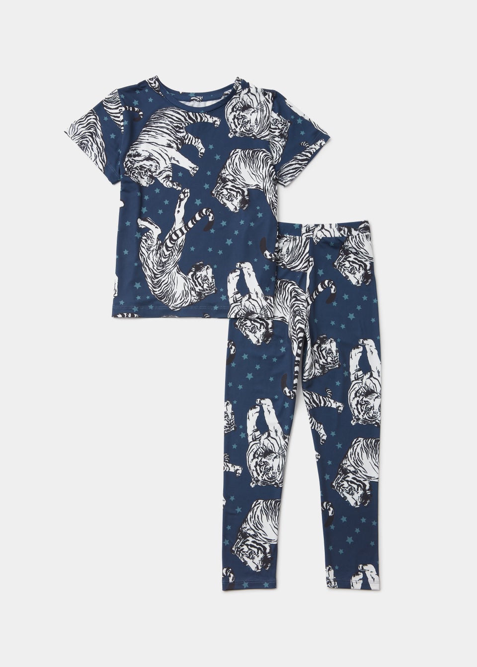 Girls Mini Me Navy Tiger Oversized Pyjama Set (4-13yrs)