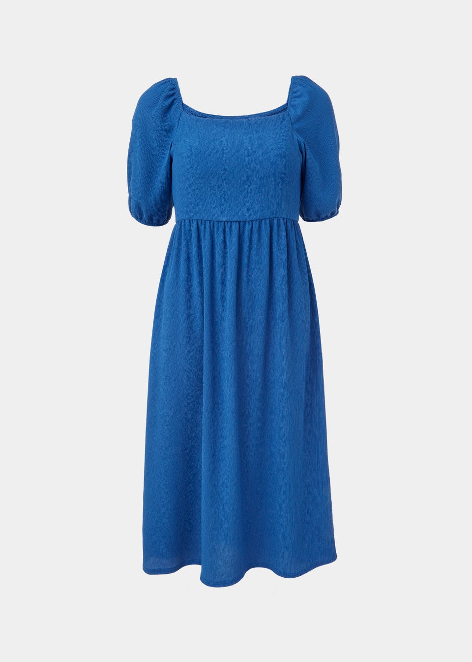Denim Blue Square Neck Textured Midi Dress