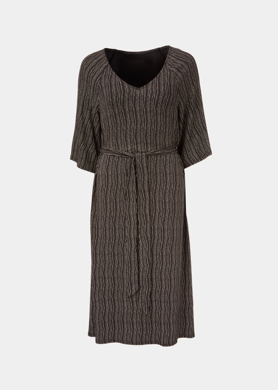Monochrome Black V-Neck Raglan Sleeve Midi Dress