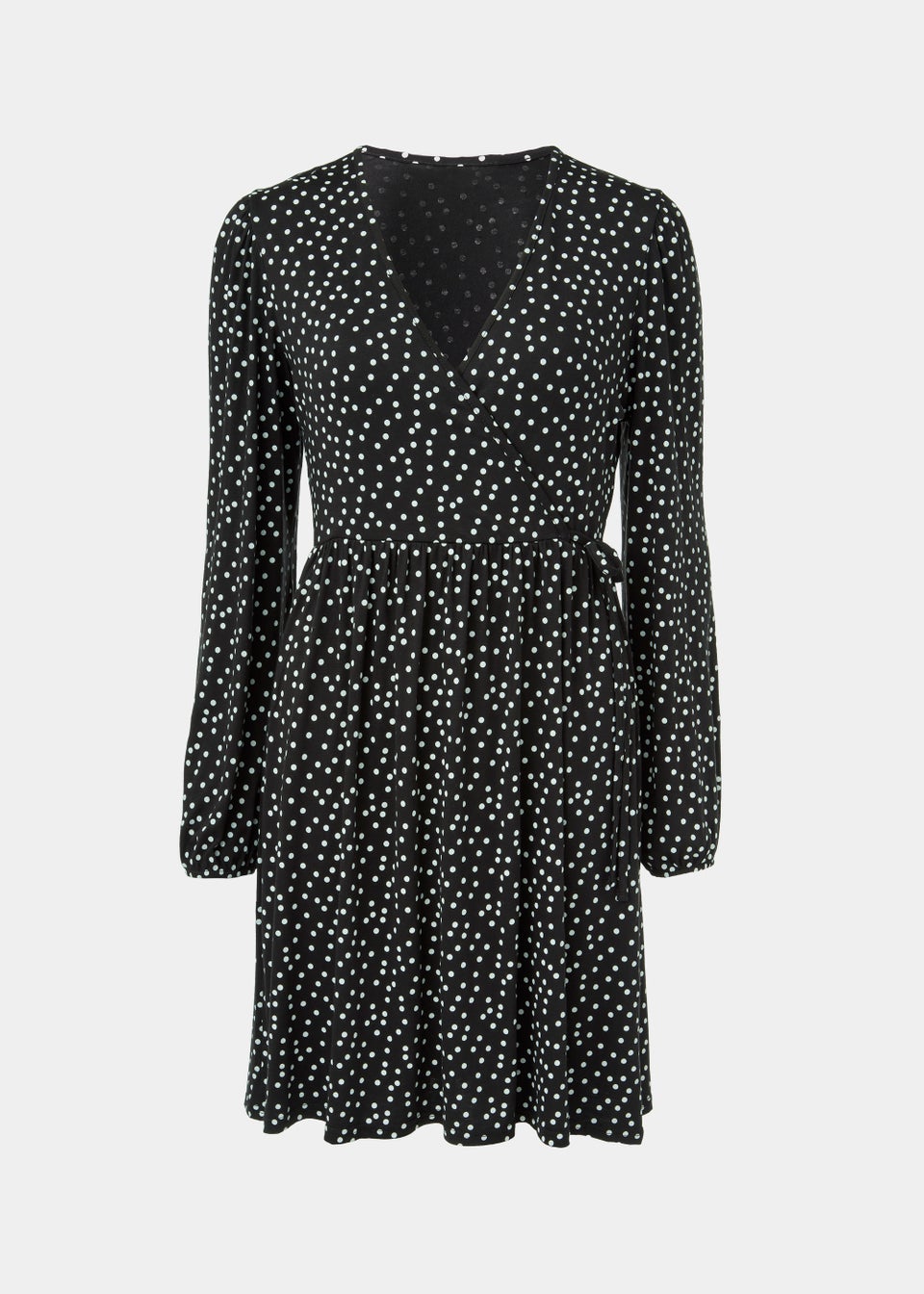 Black Spot Wrap Mini Dress