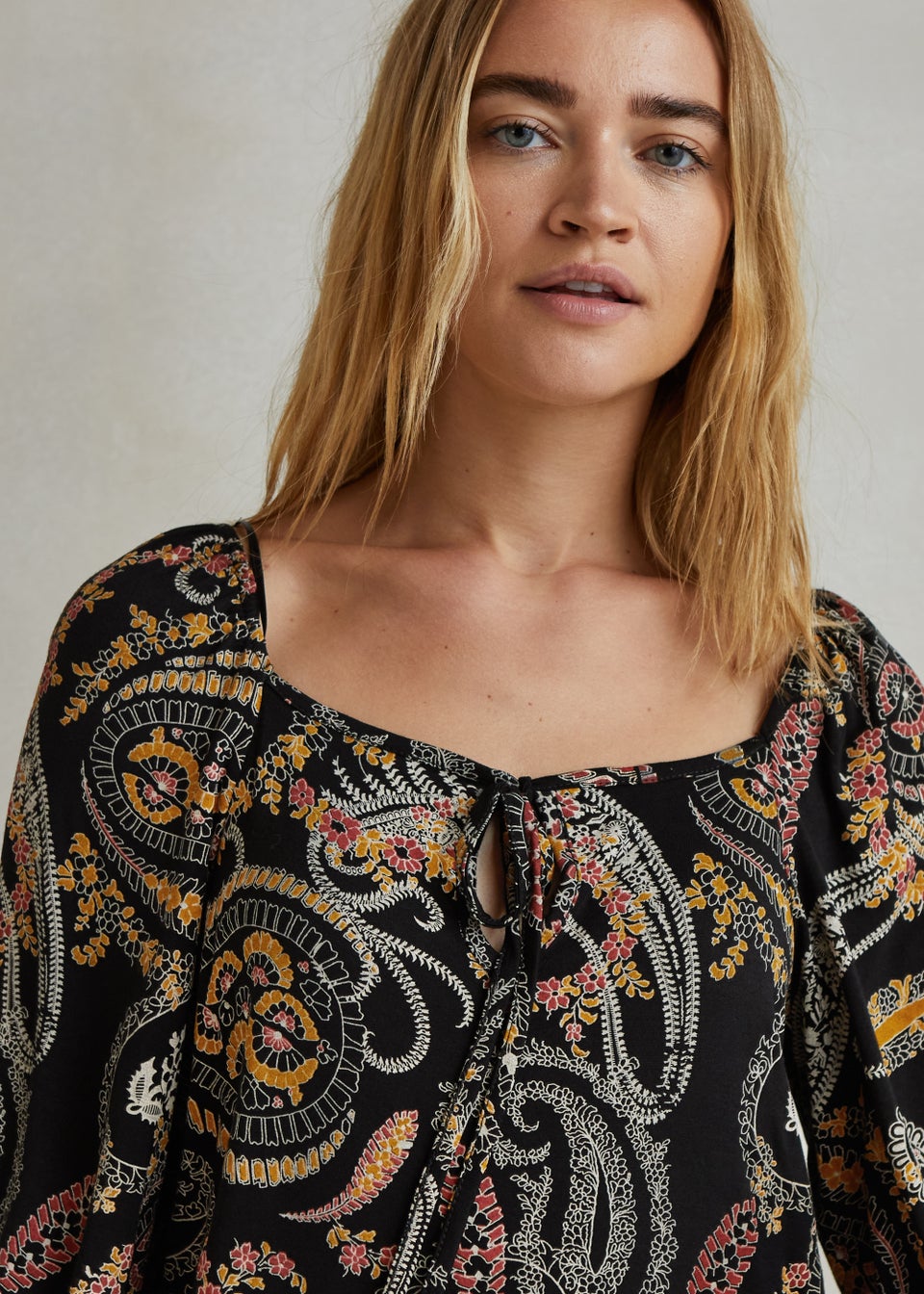 Black Paisley Square Neck Peplum Mini Dress