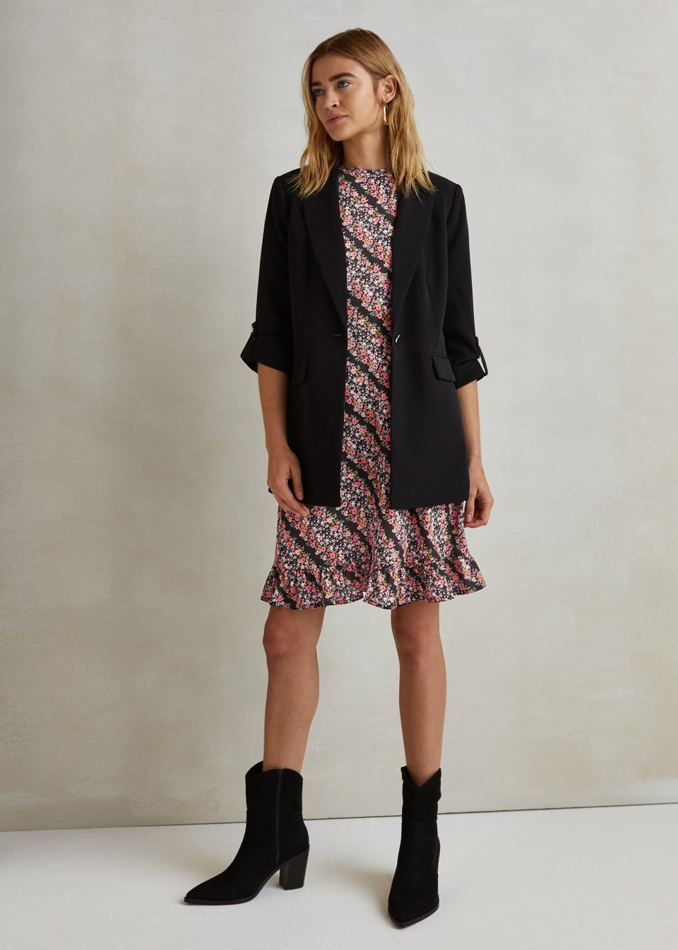 Multicoloured Ditsy Ruffle Mini Tea Dress