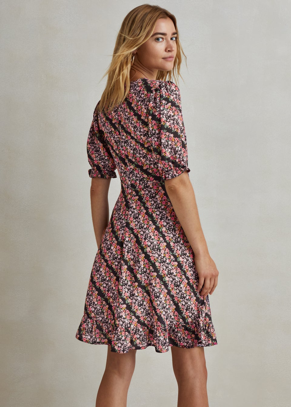Multicoloured Ditsy Ruffle Mini Tea Dress