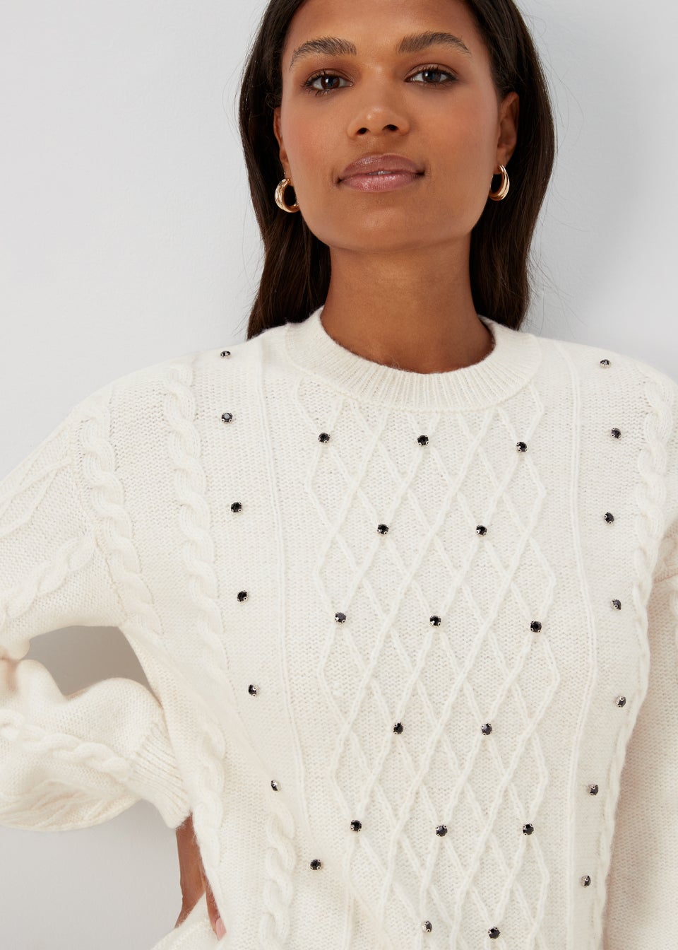 Cream & Black Embellished Jumper