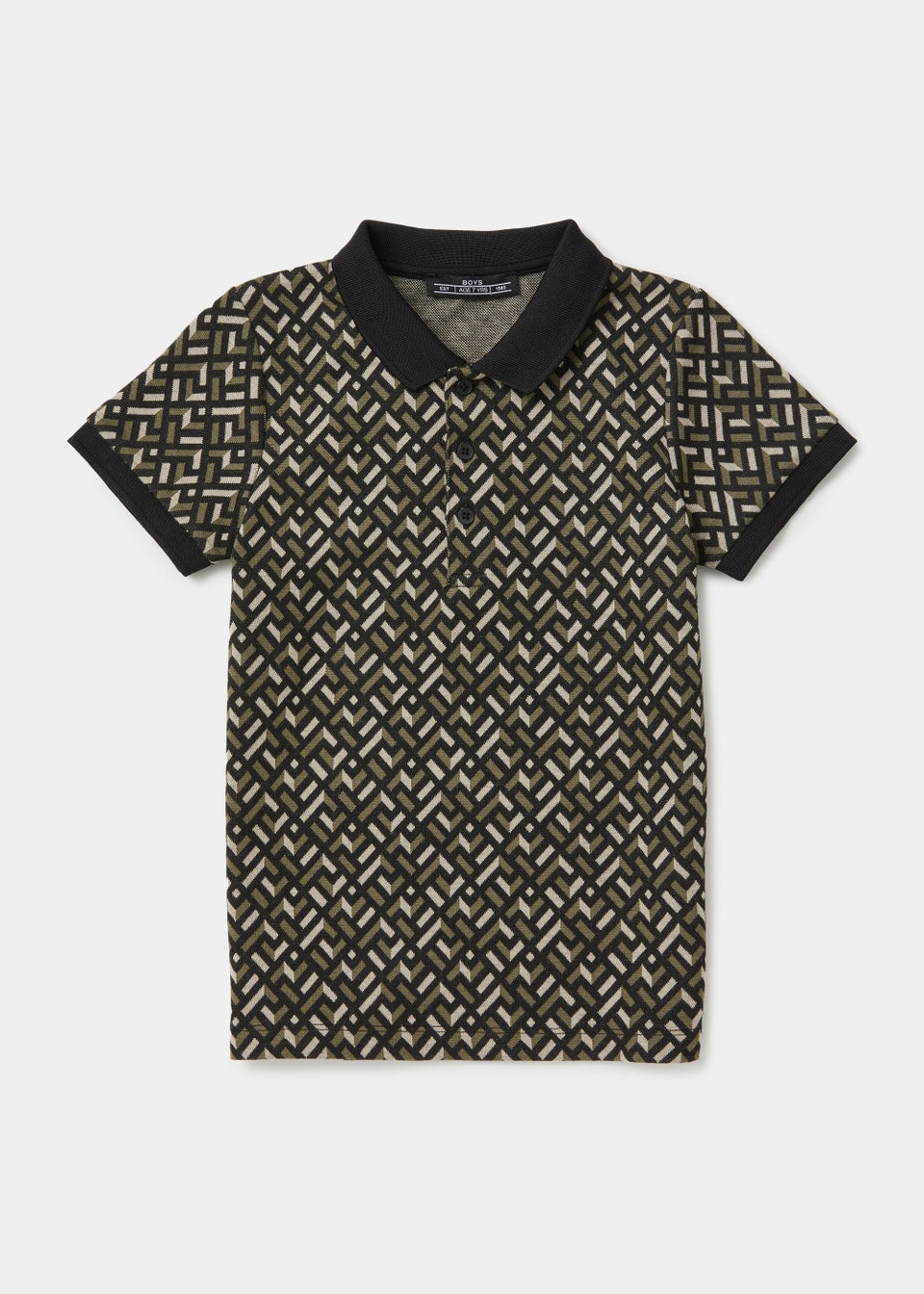 Boys Black Jacquard Knitted Polo Shirt (4-13yrs)