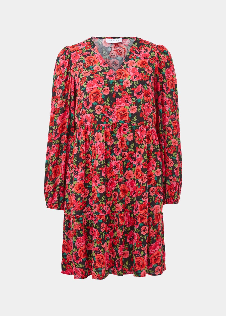 Red Floral Print Viscose Mini Dress