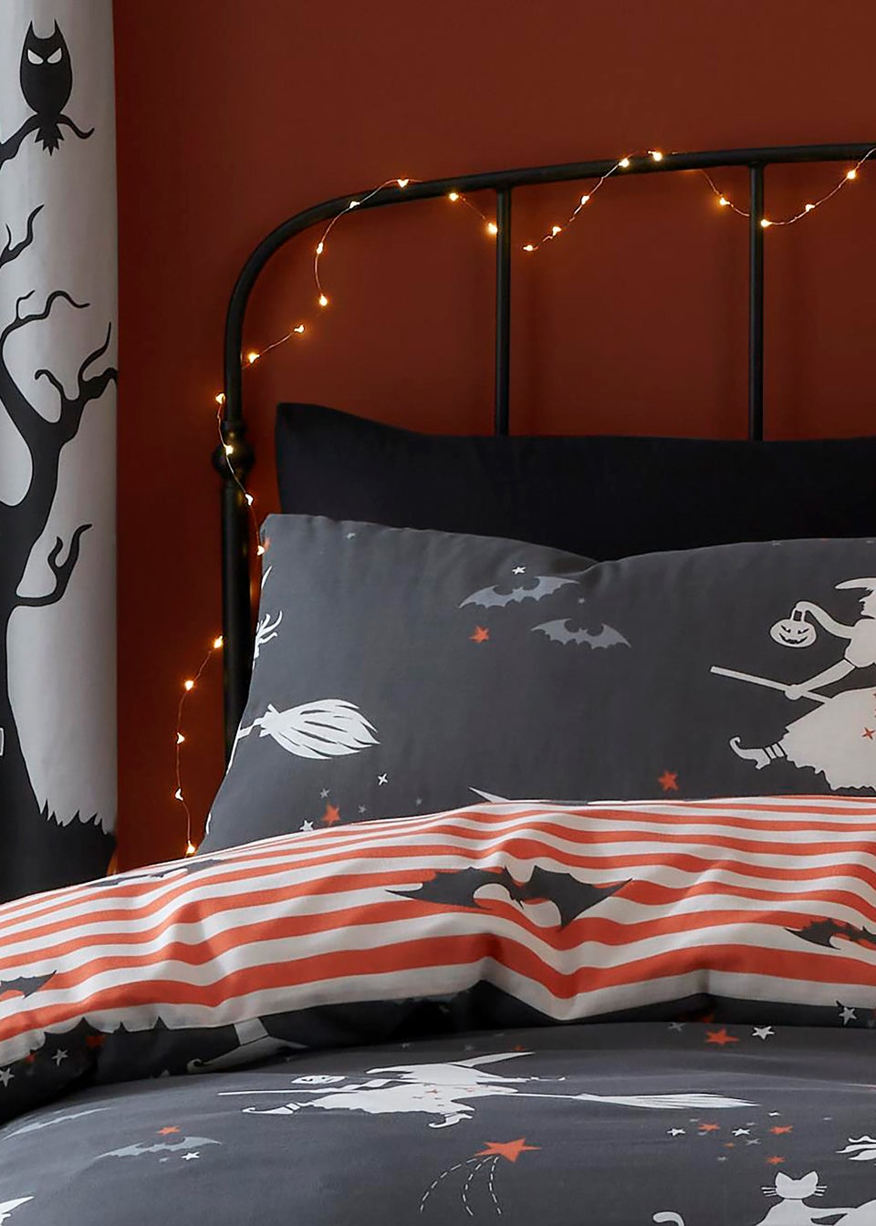 Bedlam Charcoal Halloween Flying Witches Duvet Cover Set
