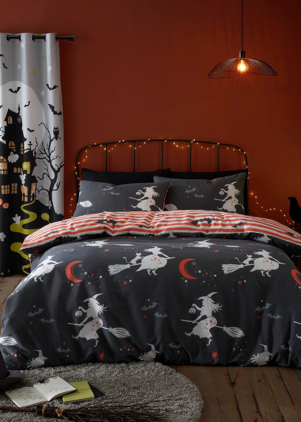 Bedlam Charcoal Halloween Flying Witches Duvet Cover Set