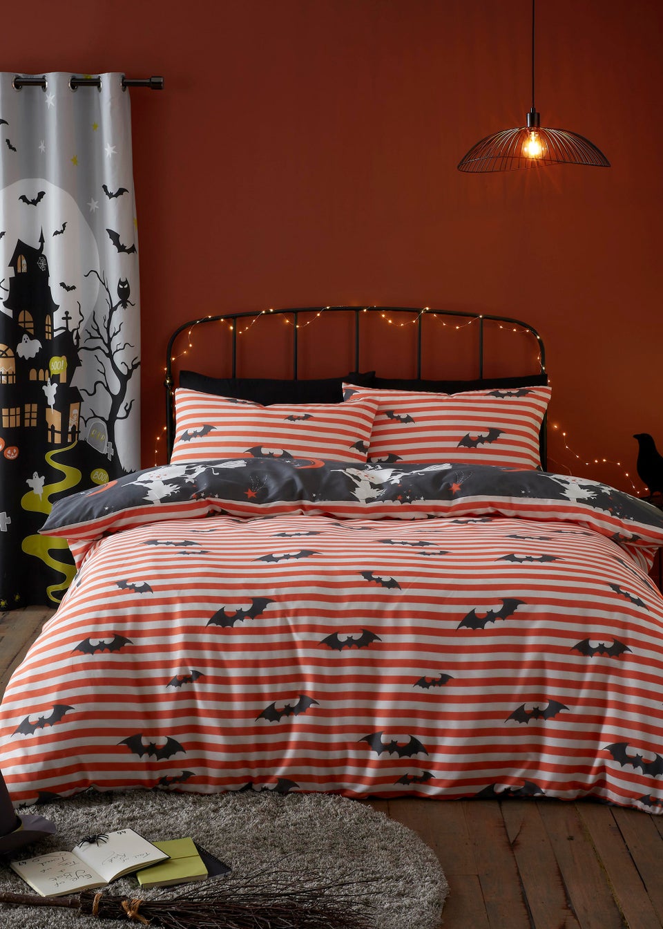 Bedlam Charcoal Halloween Flying Witches Duvet Cover Set